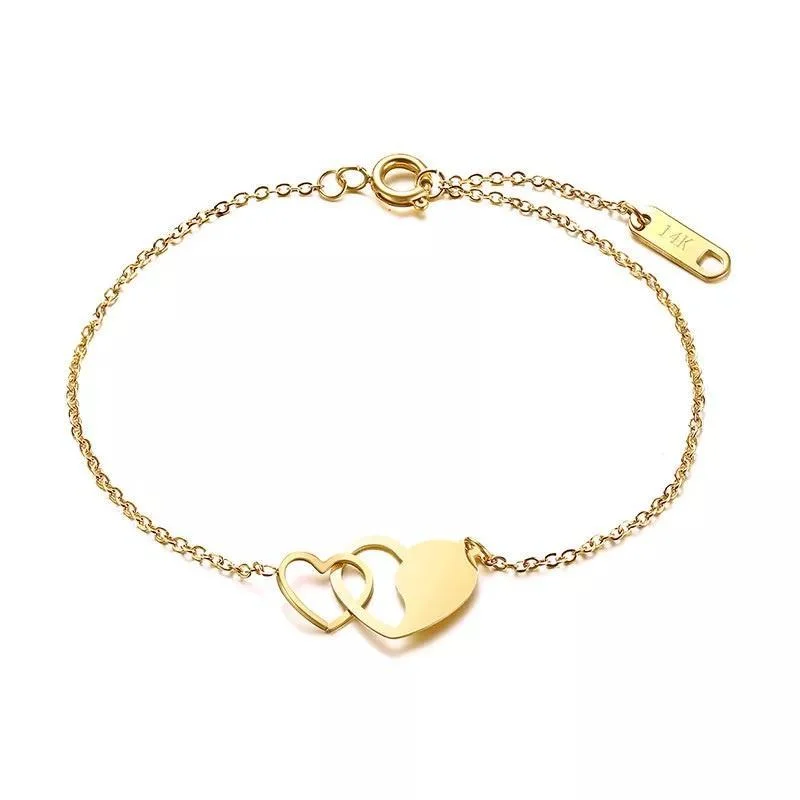 opal and gold earrings Stainless Steel Bracelet with Interlock Hearts Gold Plated