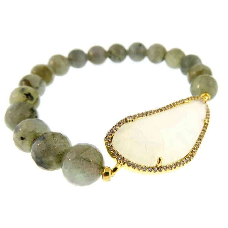 dainty gemstone drop earrings TAI Labradorite Rock Crystal  Moon Stone  Beaded Stretch Bracelet