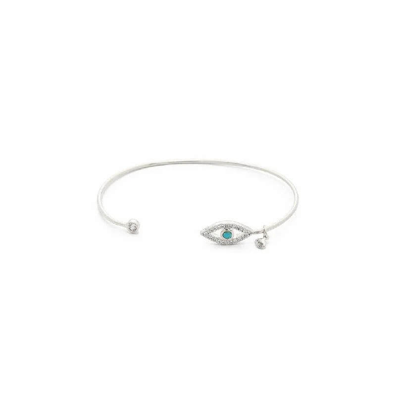 Turquoise Evil Eye Open Cuff -Silver