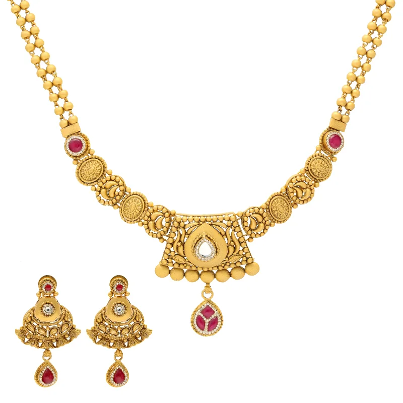 men’s black onyx bracelet 22K Yellow Gold Antique Necklace Set w/ Ruby & CZ (36.5gm)