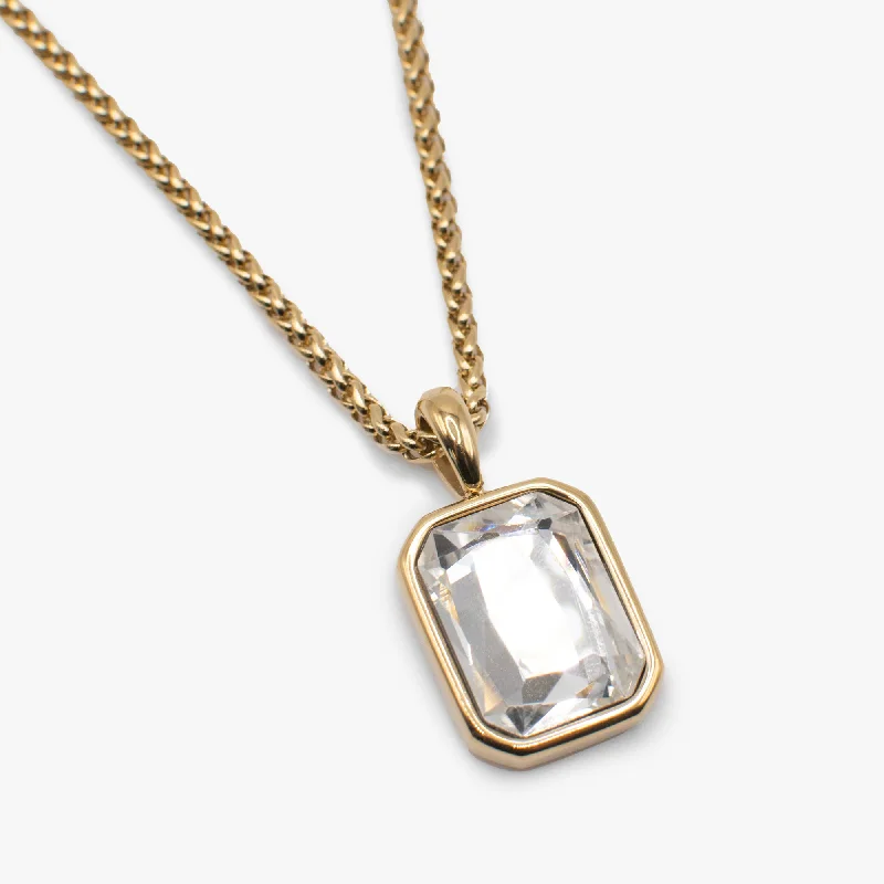classic gemstone stud earrings Emerald Cut Crystal Necklace