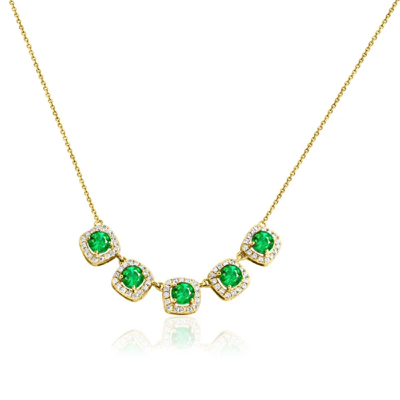 simple sapphire wedding band Emerald and Diamond Halo Necklace, 14K Yellow Gold