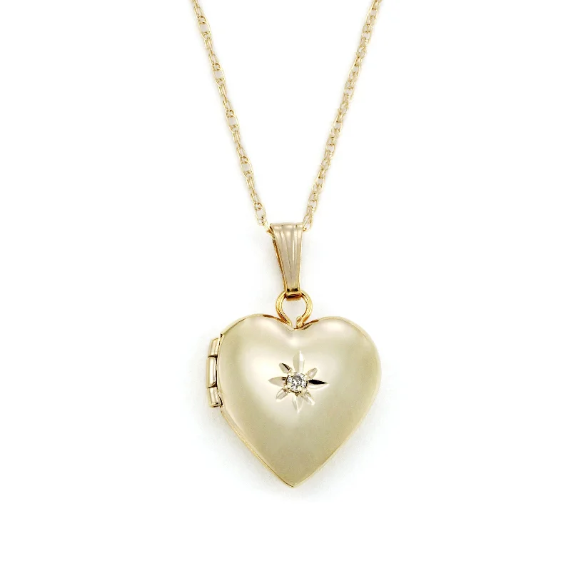 handmade coin pendant necklace Girl's Heart Locket, Diamond Accent, 14 Karat Yellow Gold