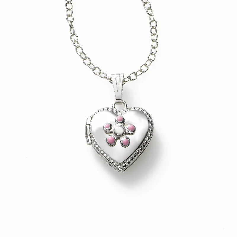 minimalist rose gold bracelet Girls Pink Flower Locket, Half Inch, Sterling Silver