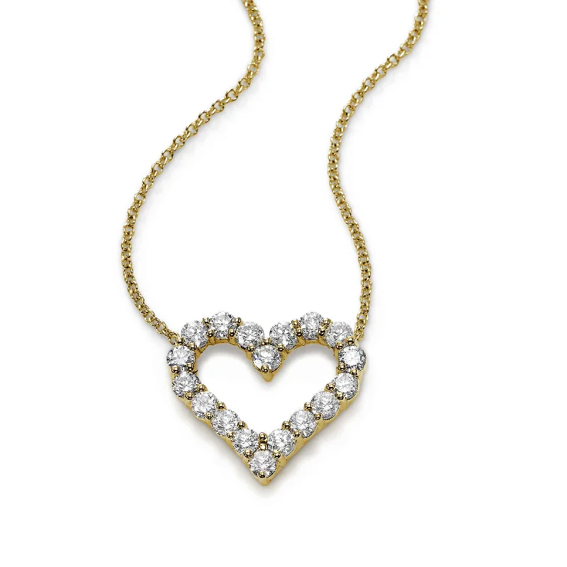 minimalist gold crescent moon necklace Open Heart Diamond Pendant, 2 Carats, 14K Yellow Gold