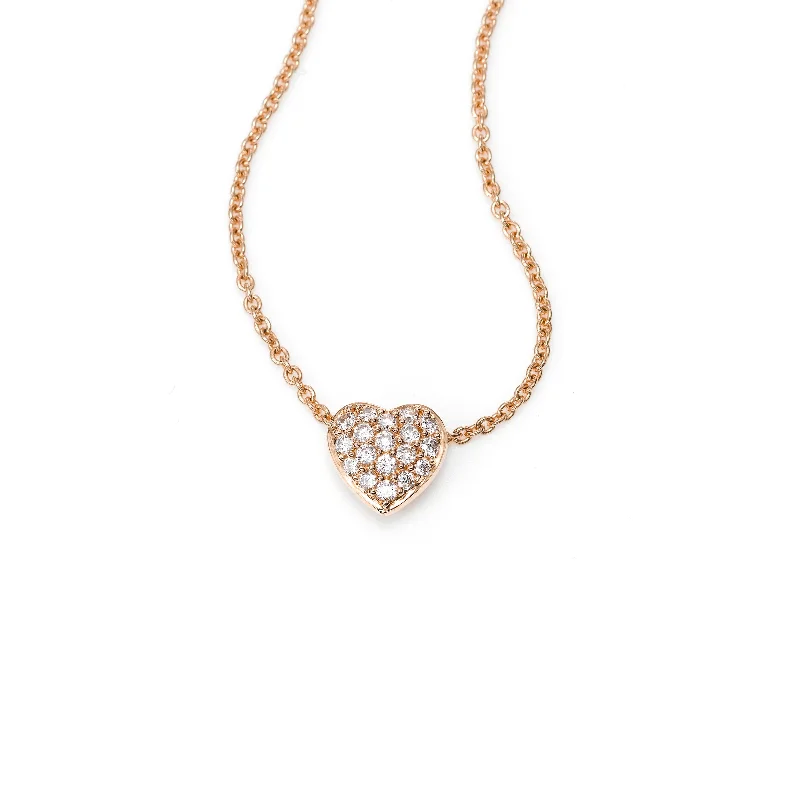 dainty gold anchor bracelet Small Pavé Diamond Heart Necklace, 14K Rose Gold