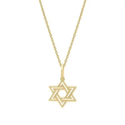 minimalist chain anklet gold Star of David Outline Pendant, 14K Yellow Gold