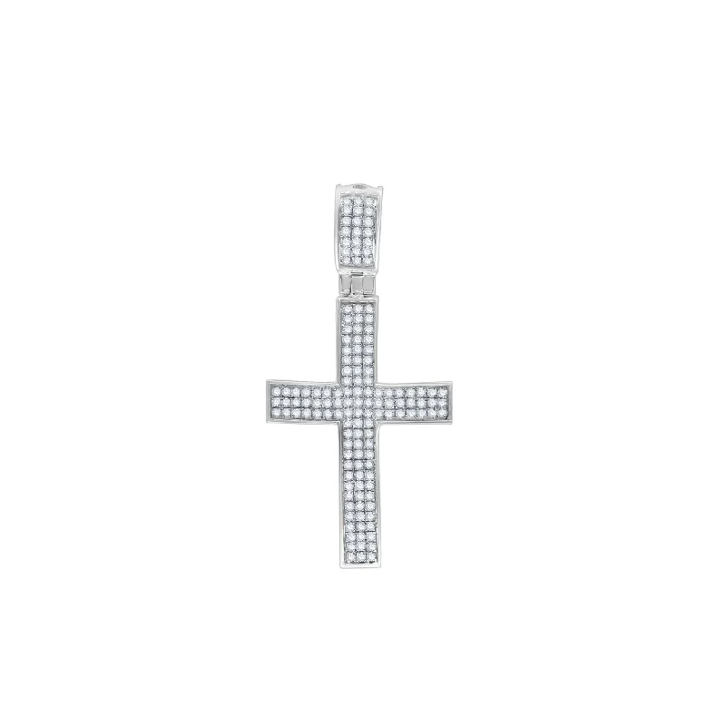 hammered gold disc necklace 3 Row Diamond Cross Convex Pendant (14K)