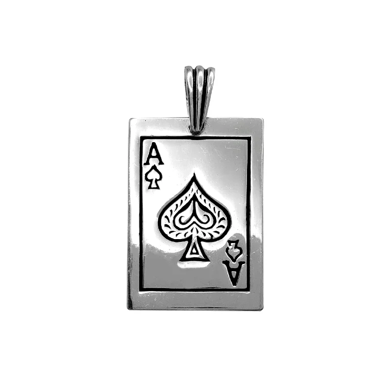minimalist gemstone stud earrings Ace of Spades Playing Card Pendant (Silver)