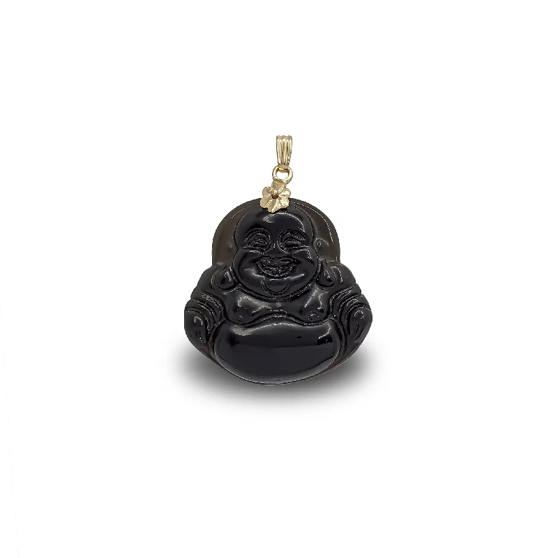 personalized zodiac birthstone necklace Black Jade Laughing Buddha Pendant (14K)