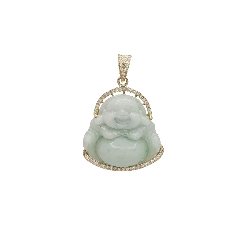 handcrafted gemstone drop earrings Buddha Jade Diamond Framed Pendant (14K)