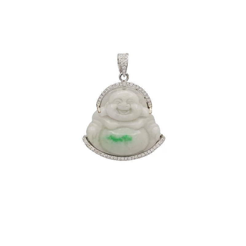 delicate angel wings necklace Buddha Jade Diamond Framed Pendant (14K)