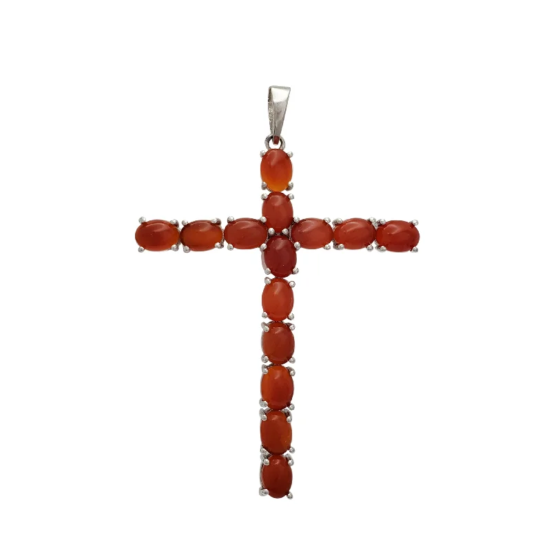 handcrafted gemstone ring women Carnelian Cross Pendant (Silver)