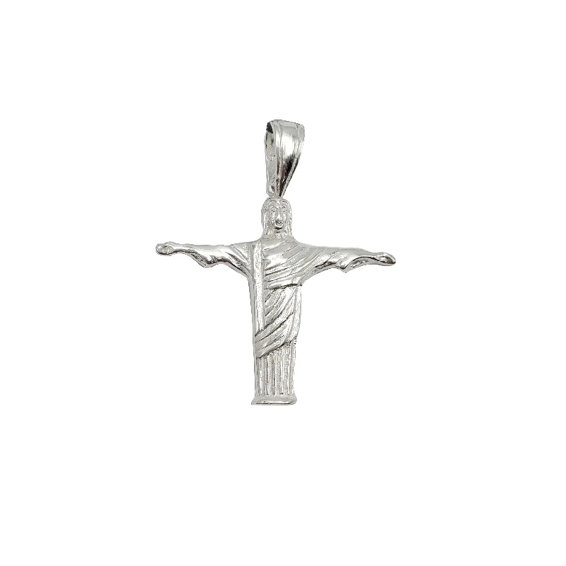 diamond wedding band for women Christ Redeemer Cross Pendant (Silver)