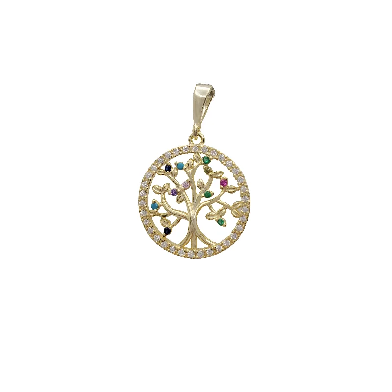 personalized couple’s keychain pendant Colorful Family Tree Round Pendant (Silver)