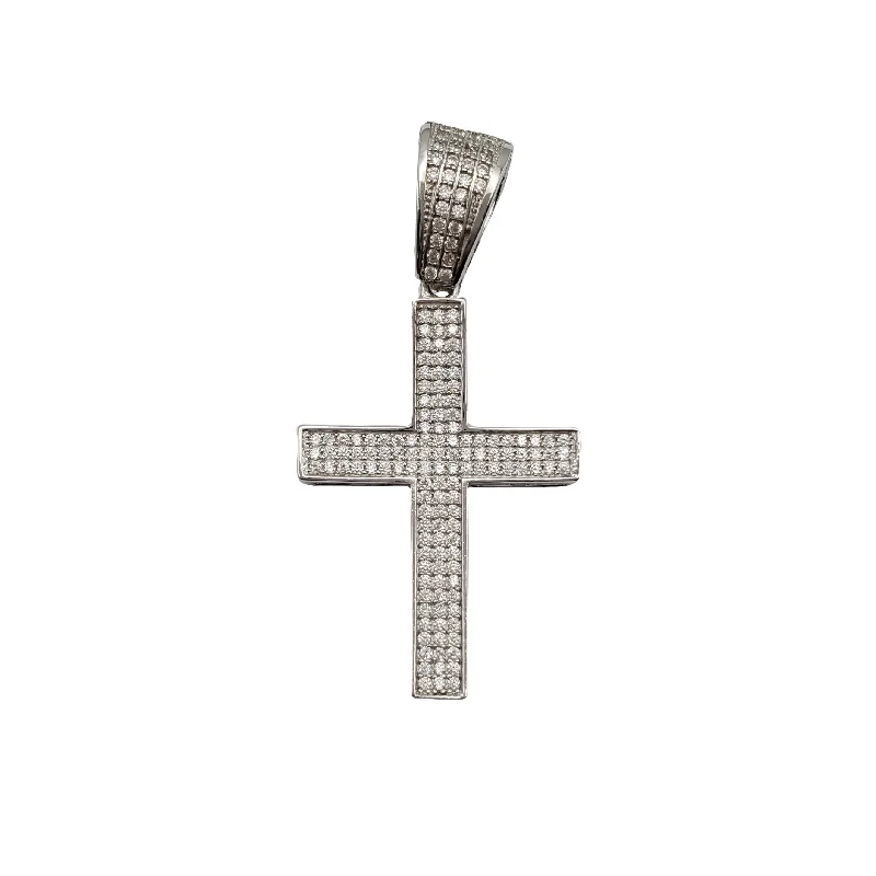 unique promise ring for girlfriend Iced-Out Boxed Cross Pendant (Silver)