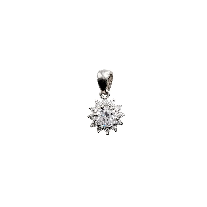 boho gold leaf ring Cubic Zirconia Flower Pendant (Silver)