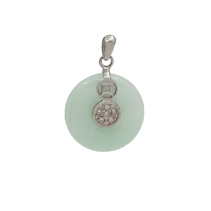 men’s beaded bracelet with charms Cubic Zirconia Jade Pi Disc Pendant (Silver)