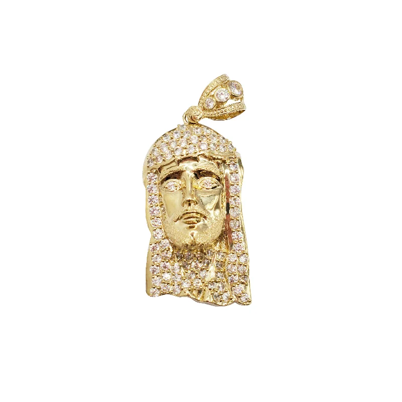 gold-plated chain necklace with charms Cubic Zirconia Jesus Pendant (10K)