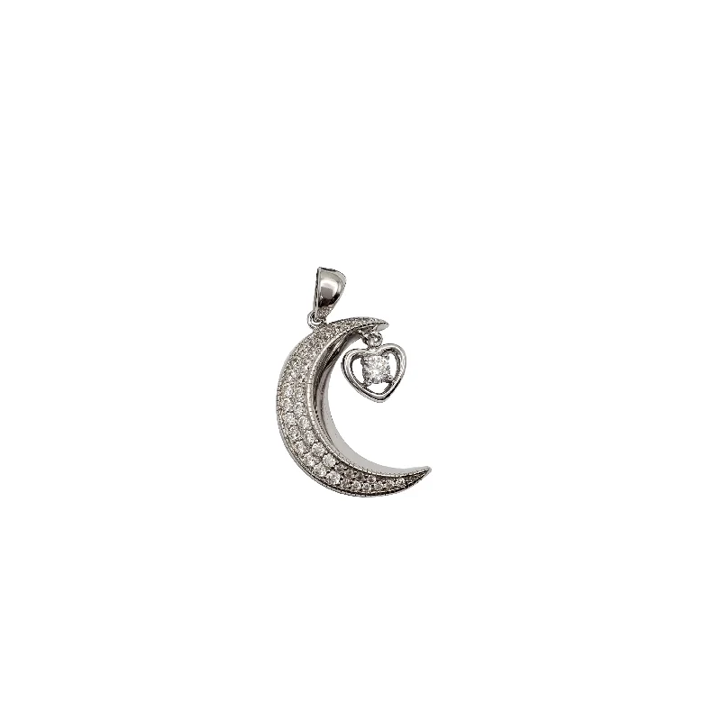 men’s tungsten wedding ring Cubic Zirconia Moon and the Heart Pendant (Silver)