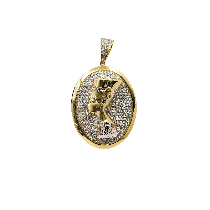 silver moon phase pendant Cubic Zirconia Oval Shape Nefertiti Pendant (14K)