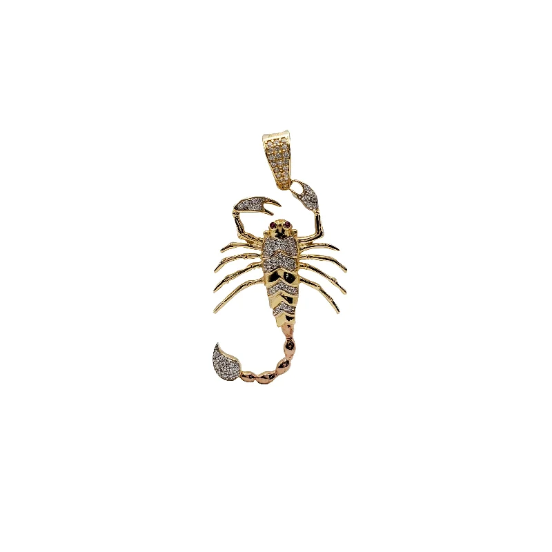 titanium wedding band men’s black Tricolor Iced Scorpion Pendant (18K)