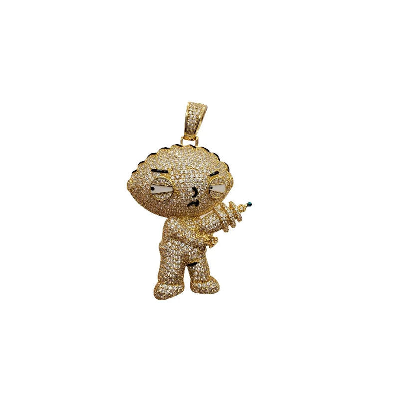 hammered copper wedding band Iced-Out Stewie Pendant (Silver)