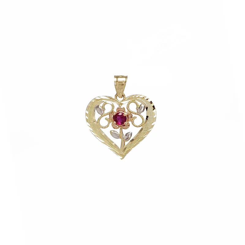 celestial moon and stars ring Diamond-Cut Red CZ Heart Pendant (14K)