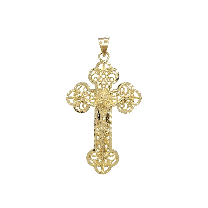 thin gold wire earrings Diamond-cut Outline Filigree Crucifix Pendant (14K)