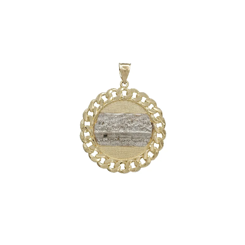 personalized gold bar necklace Diamond-Cuts Two-Tone Last Supper Round Pendant (14K)