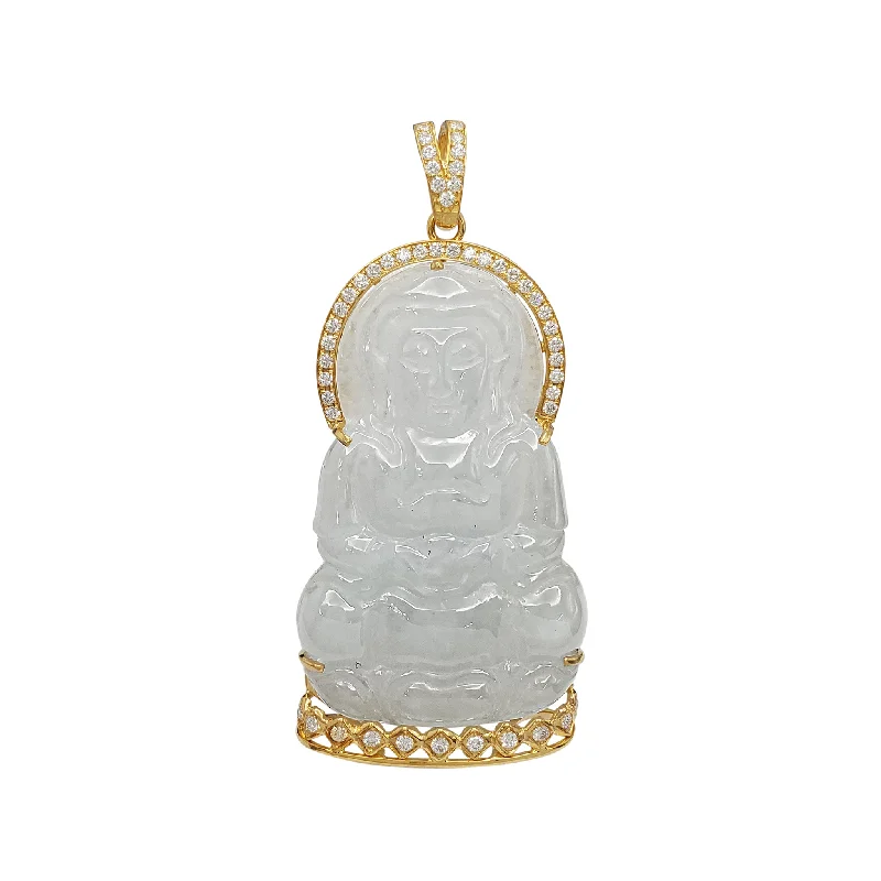 silver lotus flower earrings Diamond Guan Yin Jade Pendant (14K)