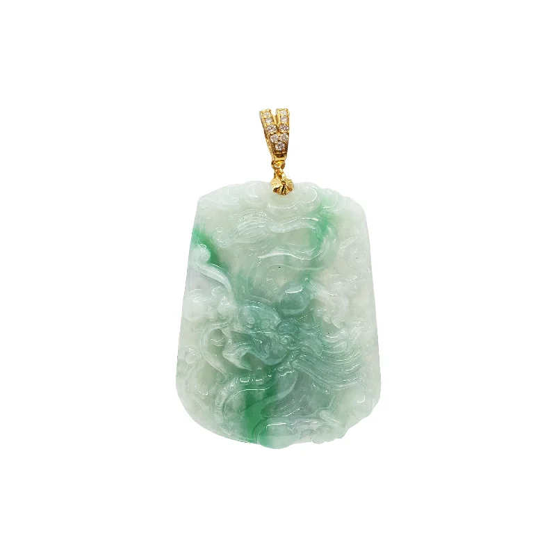 vintage rose gold cameo pendant Diamond Jade Dragon Slab Pendant (14K)