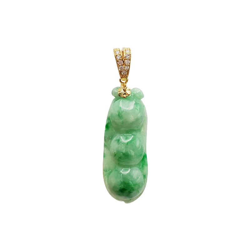 men’s engraved stainless steel bracelet Diamond Jade Edible-Podded Pea Pendant (14K)