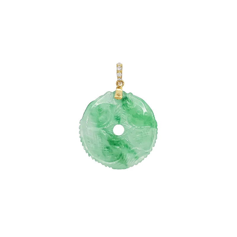 vintage emerald cocktail ring Diamond Bail Jade Double Fish Circle Pendant (14K)