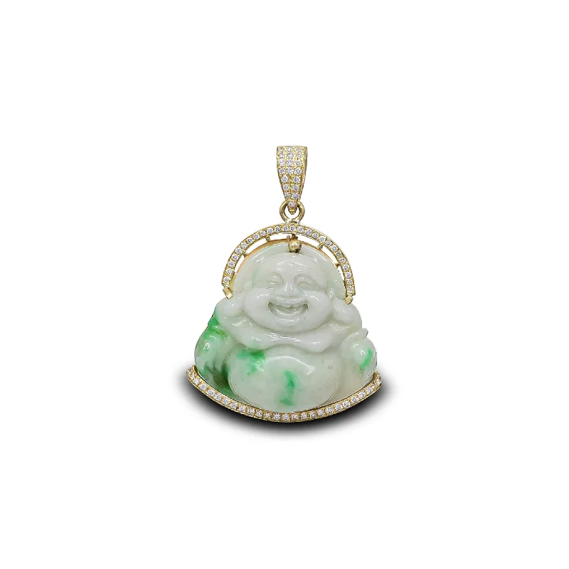 minimalist wedding band set Diamond Jade Laughing Buddha Pendant (14K)