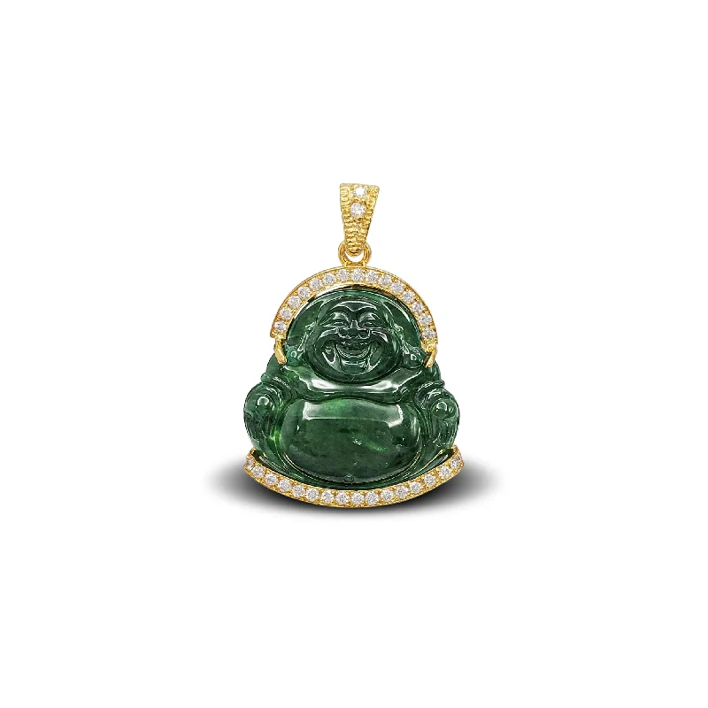 personalized pet photo necklace Diamond Laughing Buddha Jade Pendant (14K)