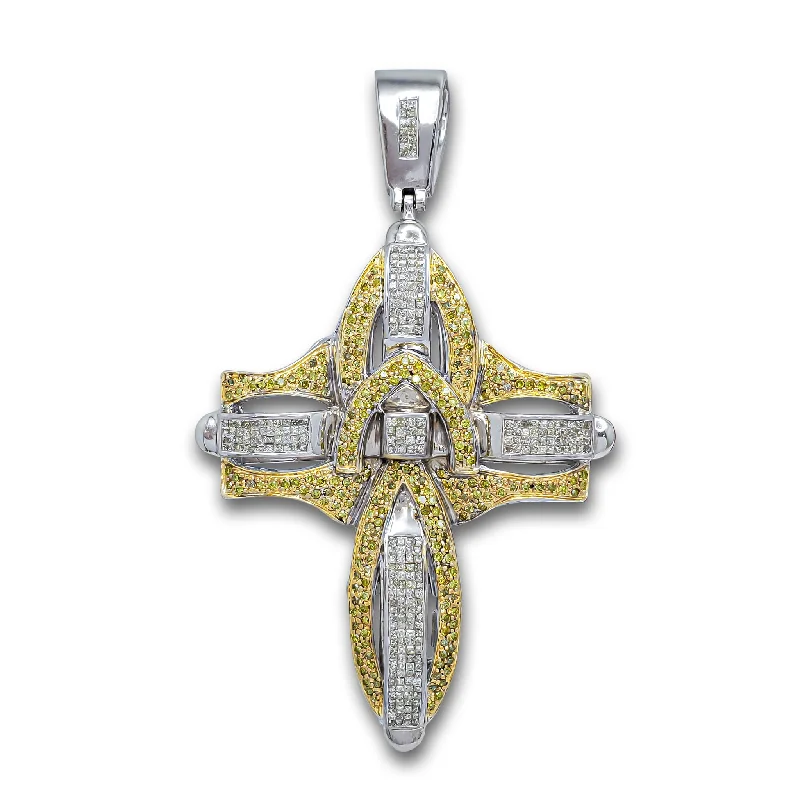 gold medallion pendant necklace Diamond Two-Tone Interlocked Cross Pendant (14K)