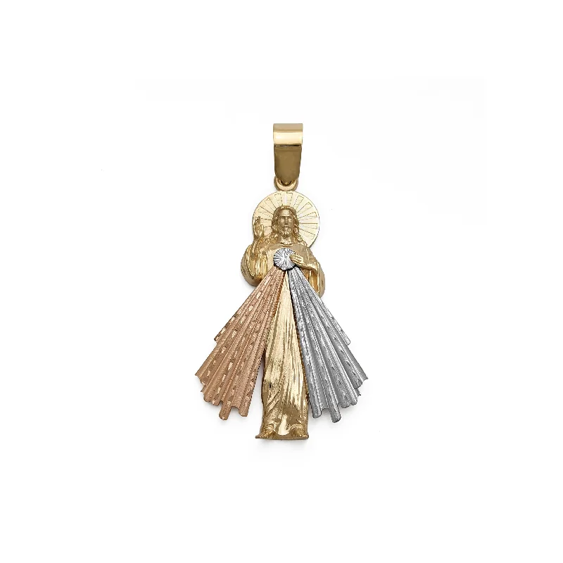 dainty silver hamsa bracelet Divine Mercy Jesus Christ Tricolor Pendant 14K