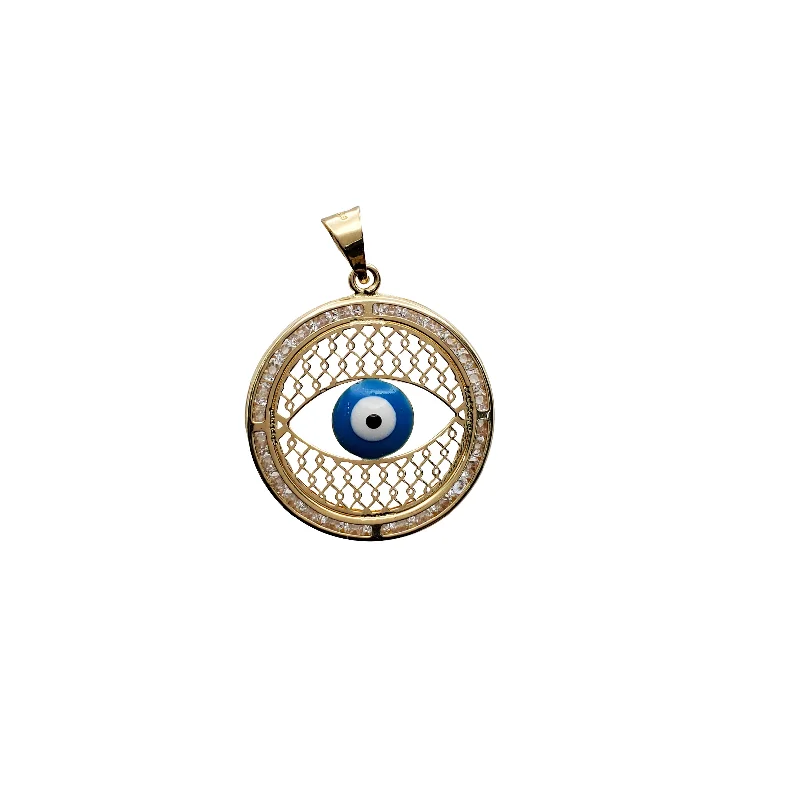 men’s braided leather bracelet Evil Eye Circular Lattice Pendant (14K)