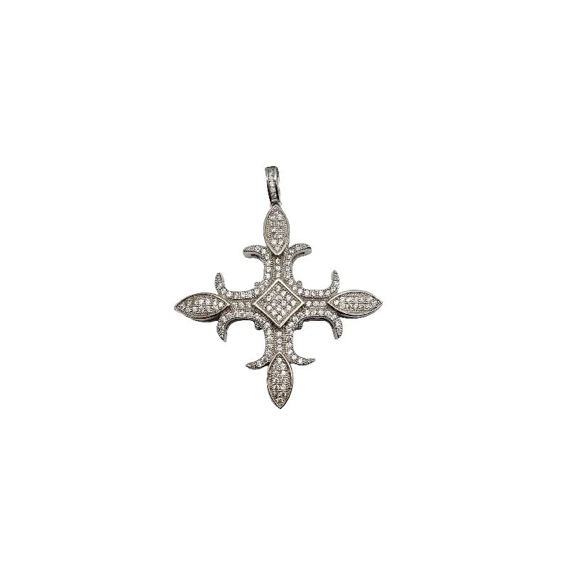 personalized bar necklace silver Fleur de Lis Cross Design Pendant (Silver)
