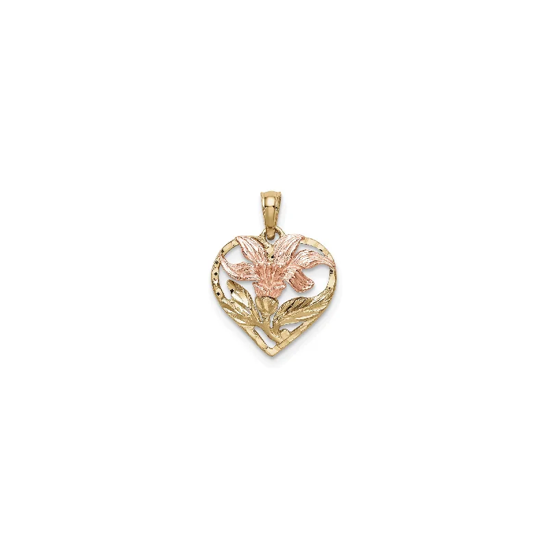 classic diamond solitaire earrings Flower Heart Cut Out Pendant (14K)
