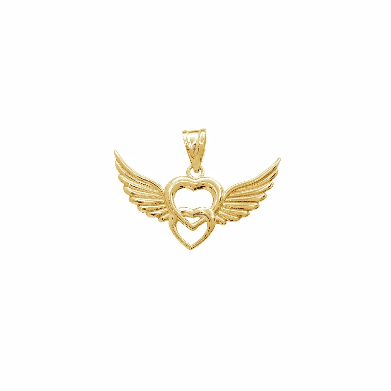 personalized couple rings Glossy Winged Hearts Pendant (14K)