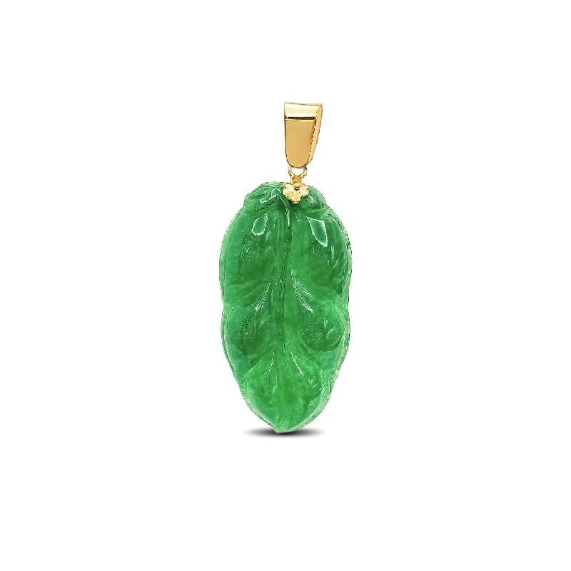 dainty gemstone choker necklace Green Jade Leaf Pendant (14K)