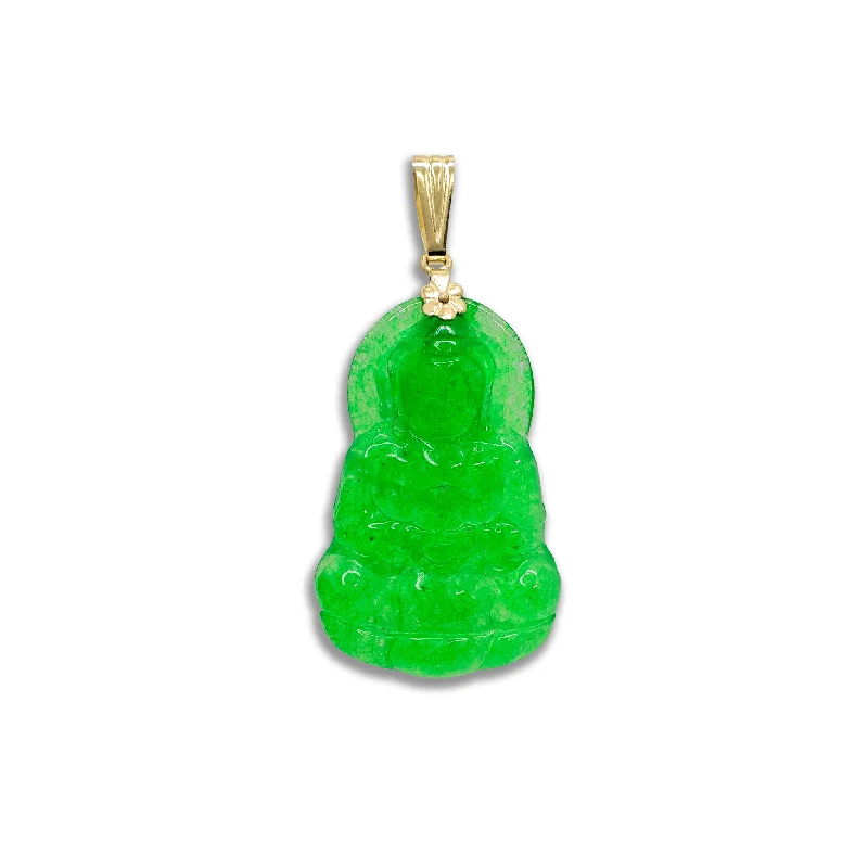 gold mesh bangle bracelet Guan Yin Goddess of Mercy Jade Pendant (14K)