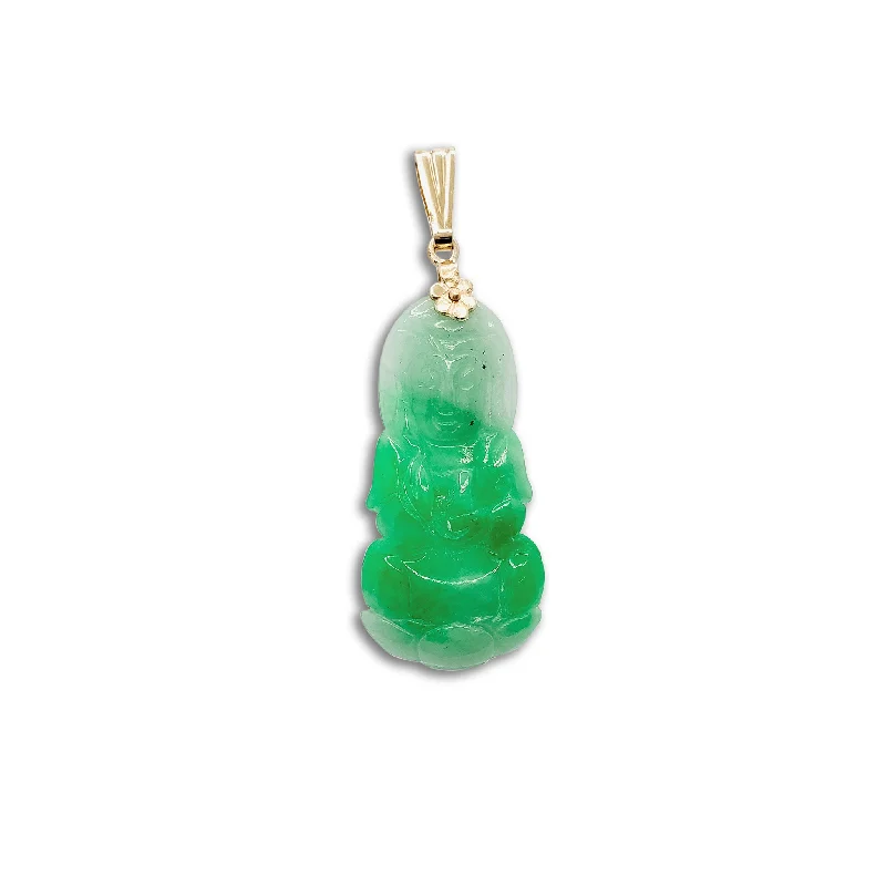 handcrafted crystal quartz ring Guan Yin Goddess of Mercy Jade Pendant (14K)