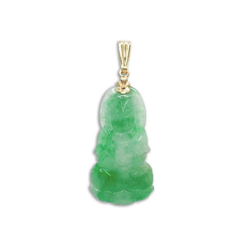 sparkling diamond drop earrings GuanYin Goddess of Mercy Jade Pendant (14K)
