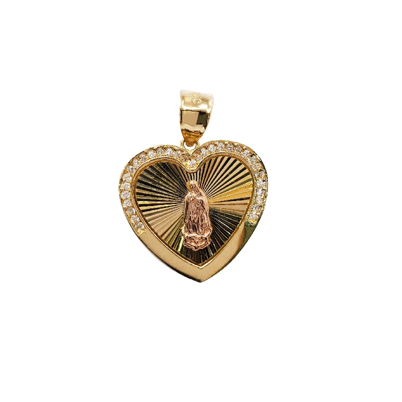 silver feather charm necklace Heart Shape Guadalupe Pendant (14K)