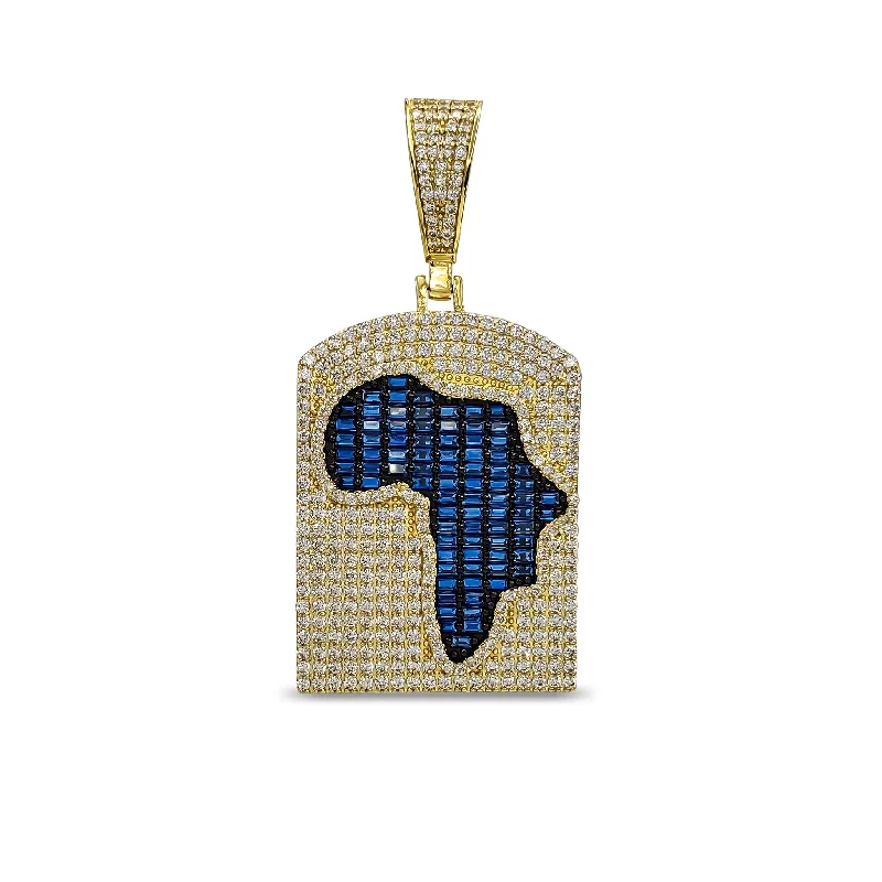 adjustable gemstone choker Iced-Out Africa Tag Pendant (Silver)