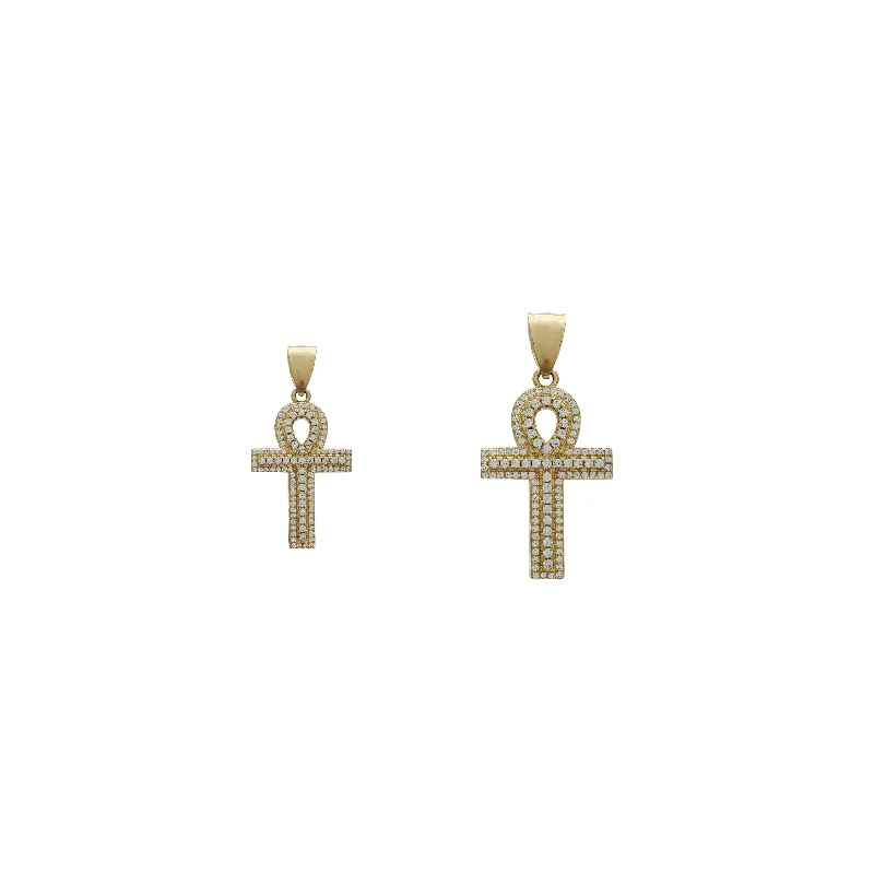 men’s woven leather bracelet Iced-Out Ankh Pendant (10K)