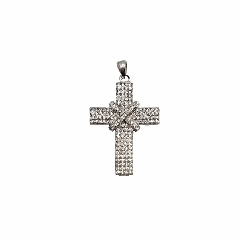 sapphire engagement ring halo Iced-Out Cross Pendant (Silver)